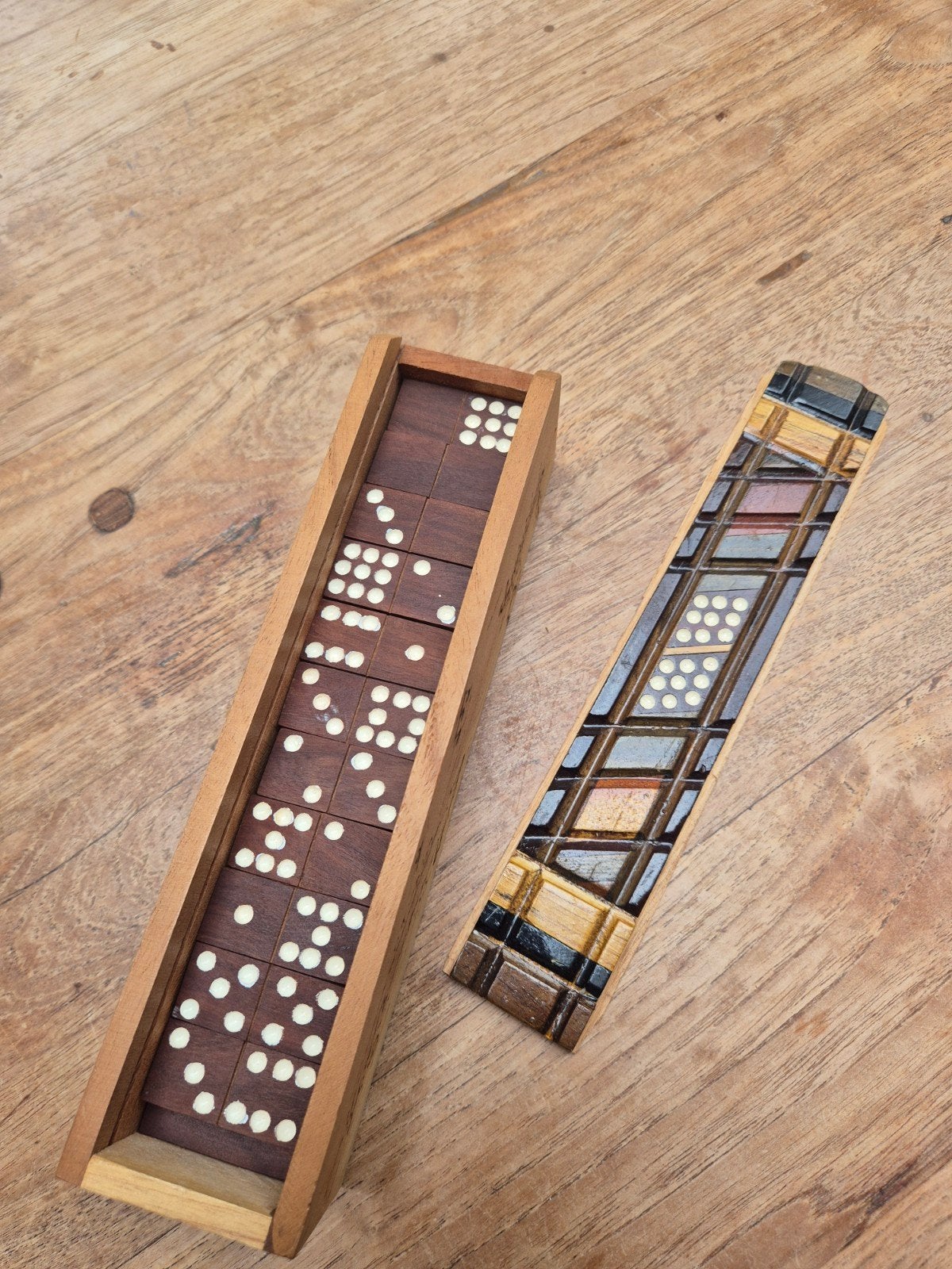 Vintage houten dominospel, Ophalen, Gebruikt, Onbekend, Een of twee spelers