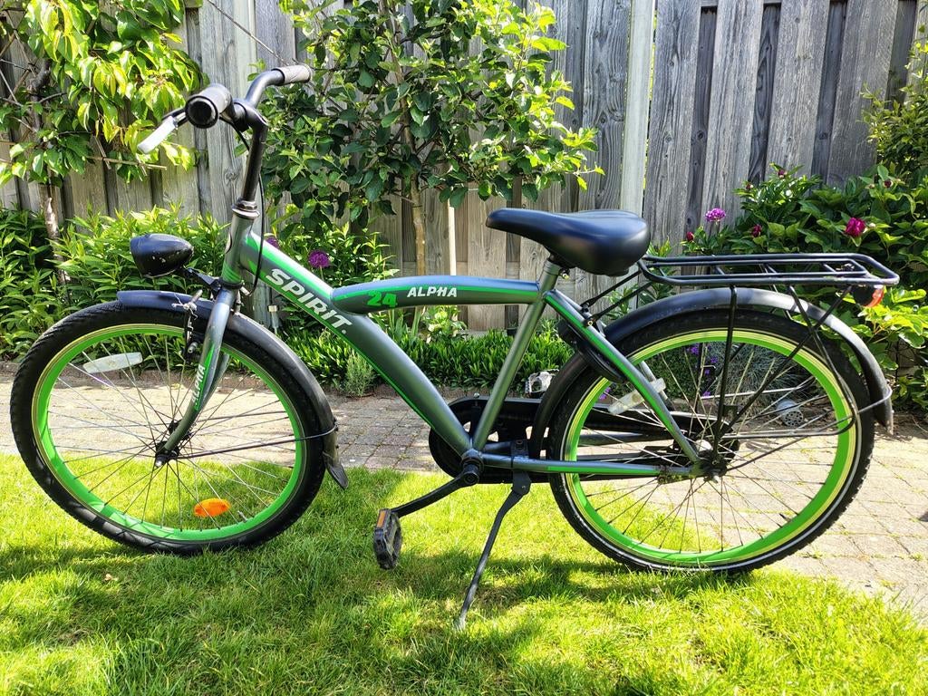 Spirit Alpha 24 inch kinderfiets - Groen/Grijs, Terugtraprem, Ophalen, Overige merken, Gebruikt