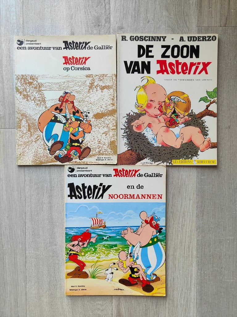 Asterix 3 vintage albums (Noormannen/Corsica/Zoon), Meerdere stripboeken, Verzenden, Gelezen, René Goscinny, Albert Uderzo