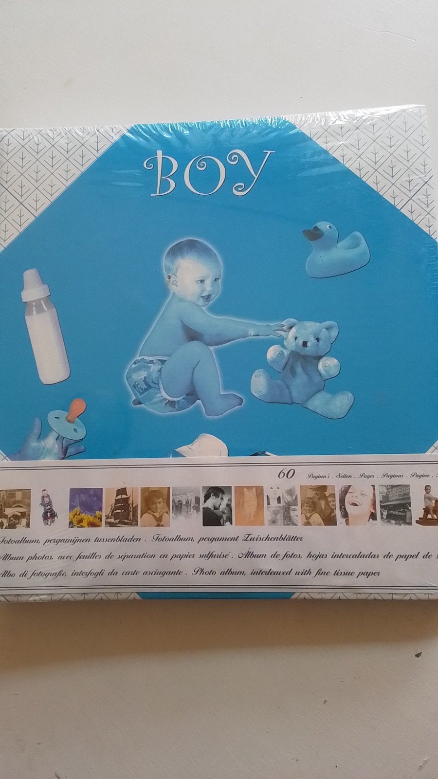 Nieuw Fotoalbum 'Boy' met pergamijnen tussenbladen, Blauw, Plakboek, Met pergamijn tussenbladen, Nieuw