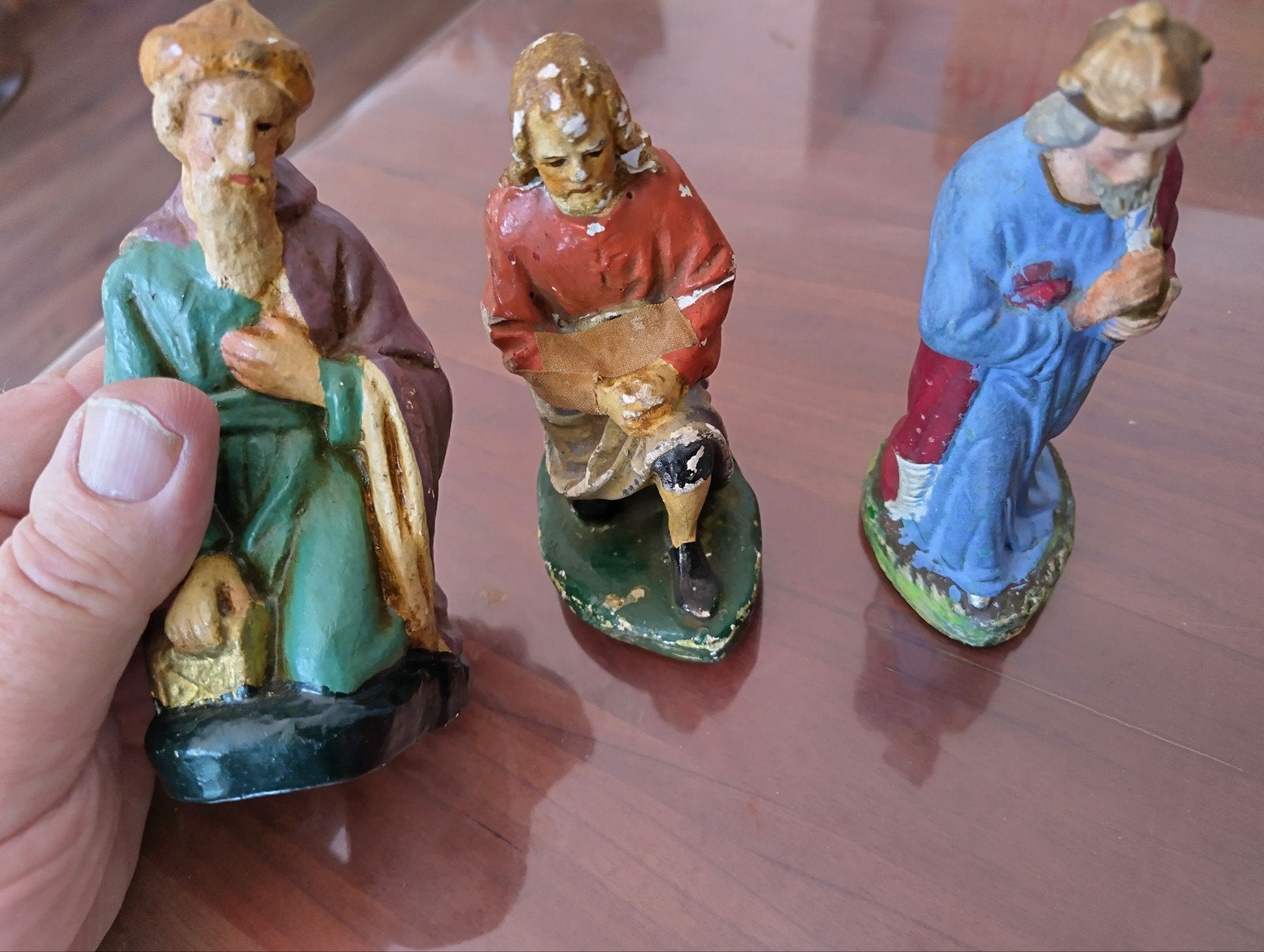 Antieke Kerststal Beelden - Handgeschilderd, Verzamelen, Ophalen, Gebruikt, Beeld(je), Christendom | Katholiek