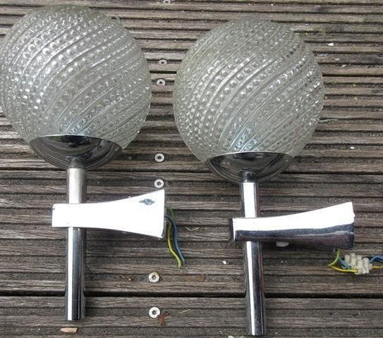 Wandlamp chroom bol glas set vintage lamp space age badkamer, Ophalen of Verzenden