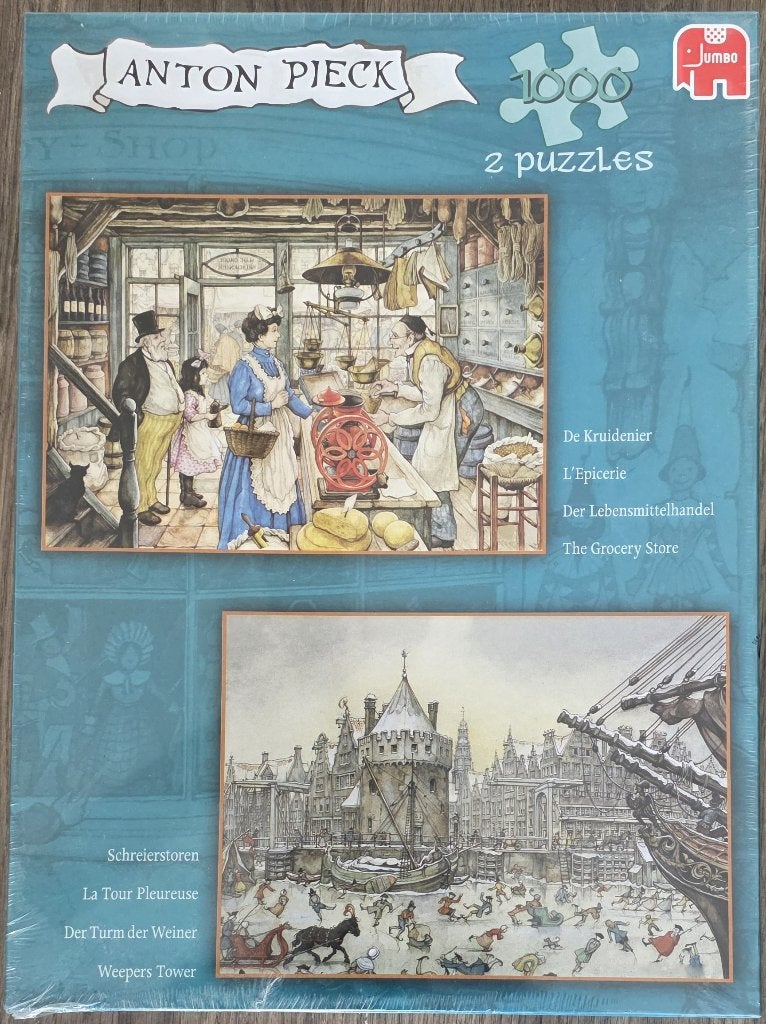 Anton Pieck 2x 1000 stukjes - De Kruidenier/Schreierstoren, Ophalen of Verzenden, Meer dan 1500 stukjes, Nieuw, Legpuzzel