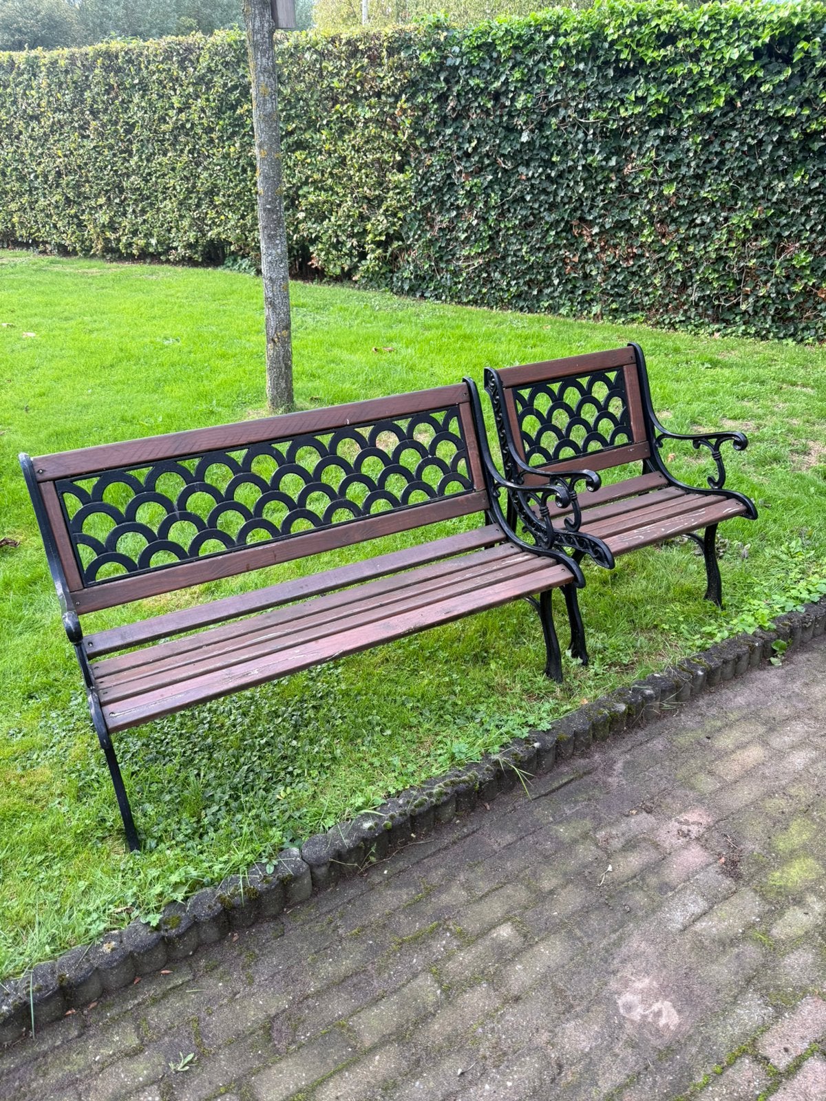 Gietijzeren bank en stoel, Ophalen, Zo goed als nieuw, Metaal
