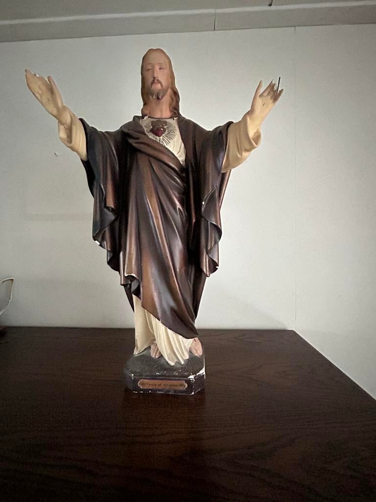 Vintage Jezus beeld - Heilig Hart - 68 cm hoog, Antiek en Kunst, Antiek | Religie, Ophalen