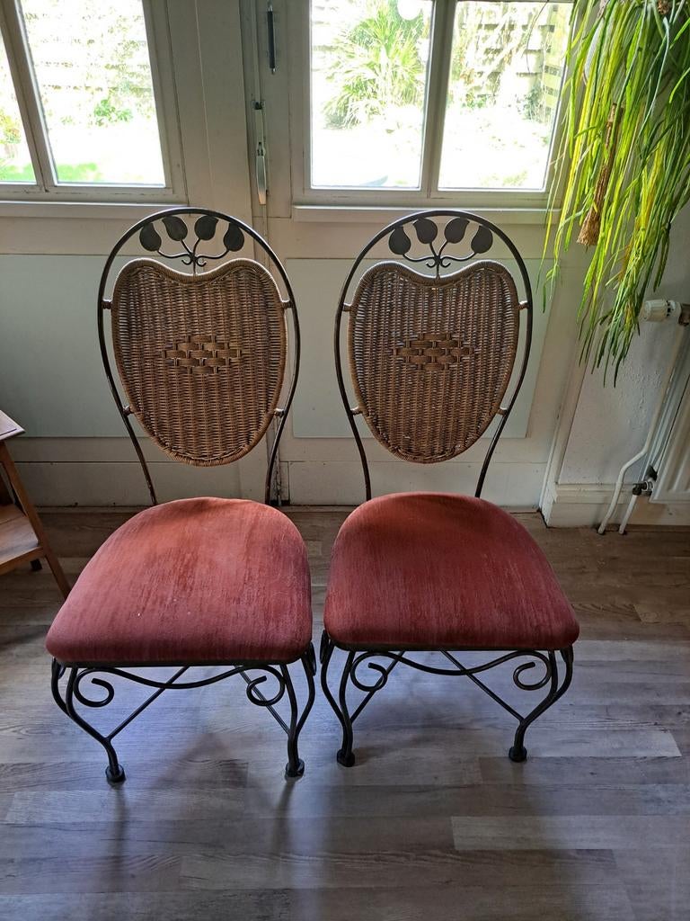 4 Vintage bistro stoelen met rotan rugleuning, Ophalen of Verzenden
