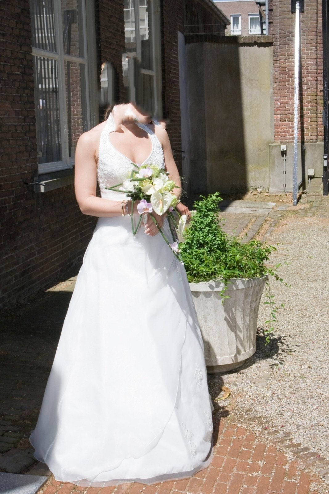 Elegante Trouwjurk Maat 36 met Sleep en Hoepelrok, Ophalen of Verzenden, Gedragen, Wit, Trouwjurk
