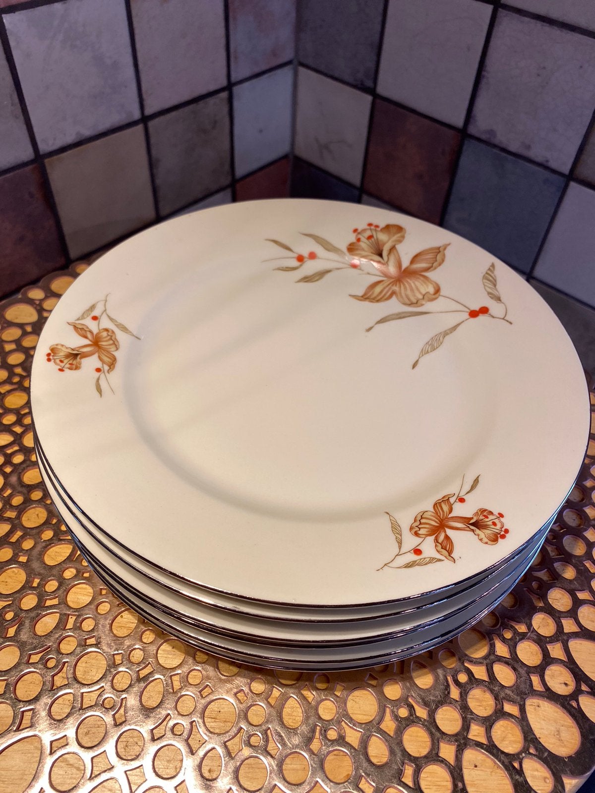 Spenzo Amsturdam,6 vintage platte borden,doorsnee 24 cm, Ophalen of Verzenden, Zo goed als nieuw, Bord(en), Overige stijlen