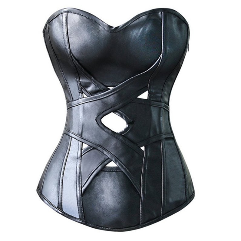 Zwart leren uitgesneden korset vrouwen dames leren gothic, Verzenden, Zwart, Body of Korset