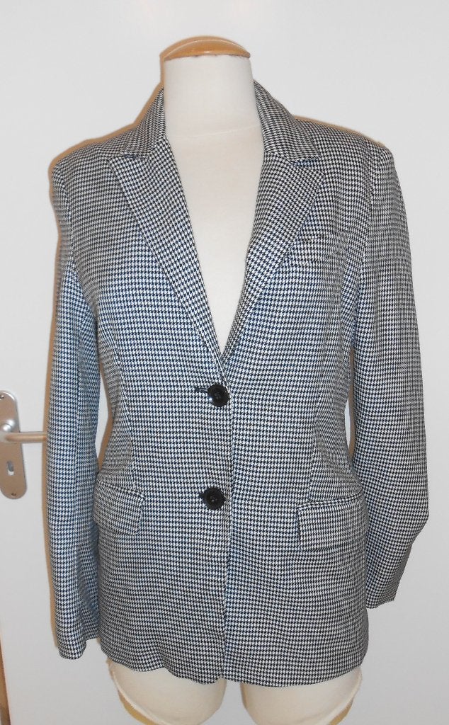 Bershka blazer met pied de poule print mt S zwart/wit, Zwart, Zo goed als nieuw, Jasje, Maat 36 (S)