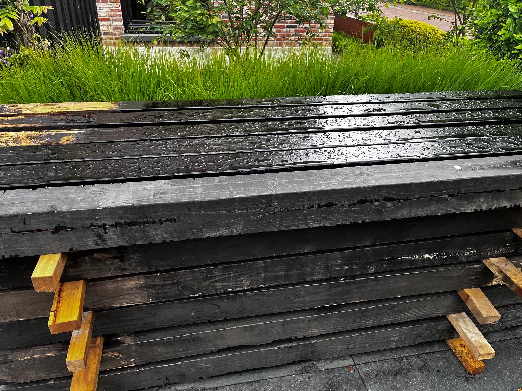 Douglas zwart palen, Doe-het-zelf en Verbouw, Hout en Planken, Gebruikt, Minder dan 25 mm, 200 tot 250 cm, Balk
