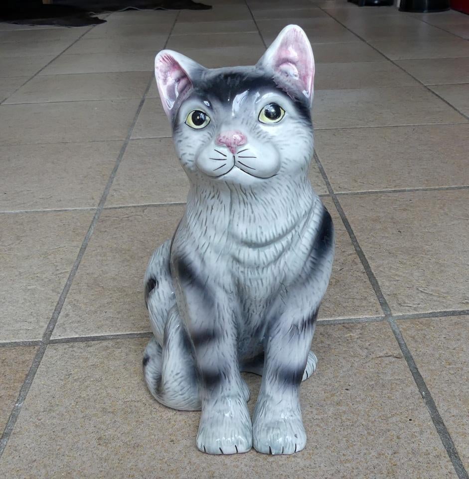 Vintage poezenbeeld kat poes silvertabby blauwcypers, Ophalen, Gebruikt, Dier