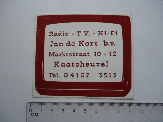 sticker oud Kaatsheuvel Jan de KORT tv hifi radio winkel, Verzamelen, Verzenden, Zo goed als nieuw, Bedrijf of Vereniging