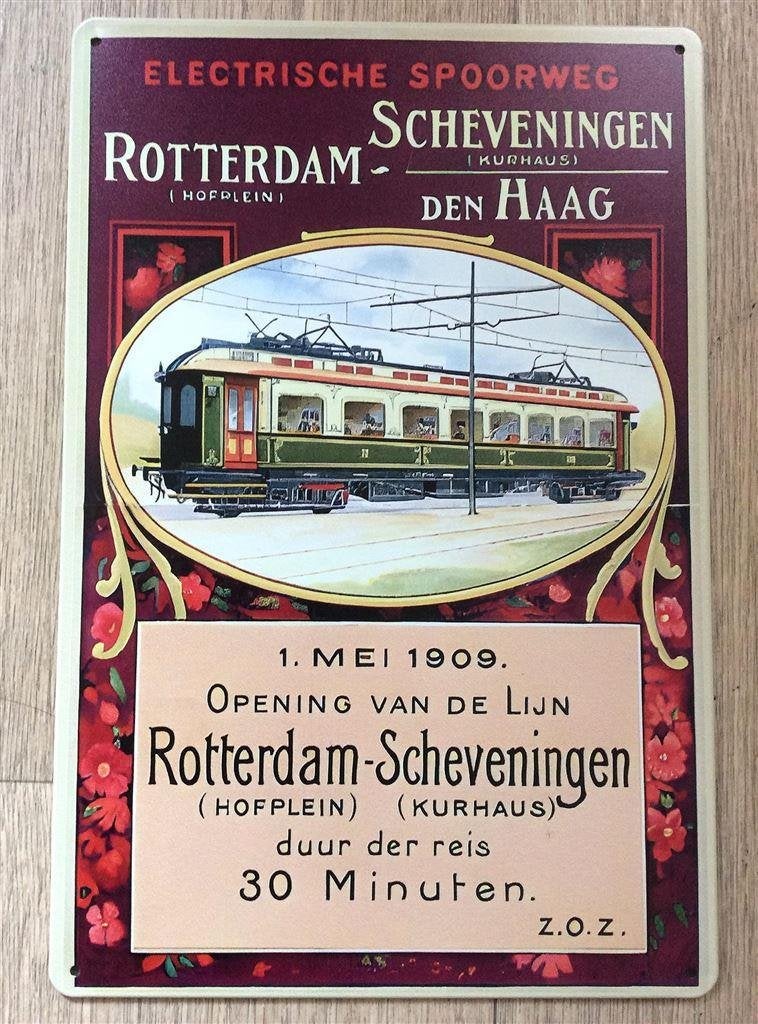 Electrische Trein Rotterdam Scheveningen Metalen Wandbord, Verzamelen, Verzenden, Nieuw, Tram, Overige typen