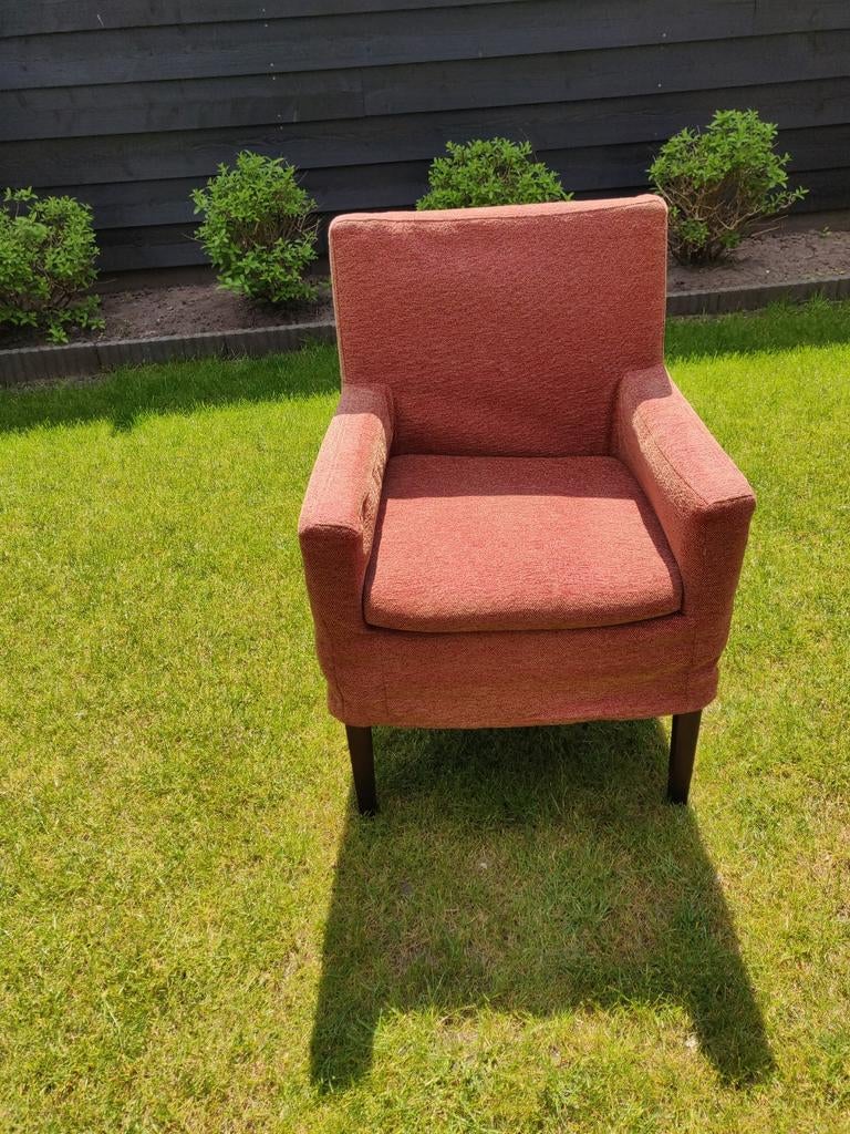 6 Comfortabele fauteuils in rood/bruine stof, Huis en Inrichting, Fauteuils, Gebruikt, 75 tot 100 cm, Ophalen of Verzenden, Stof