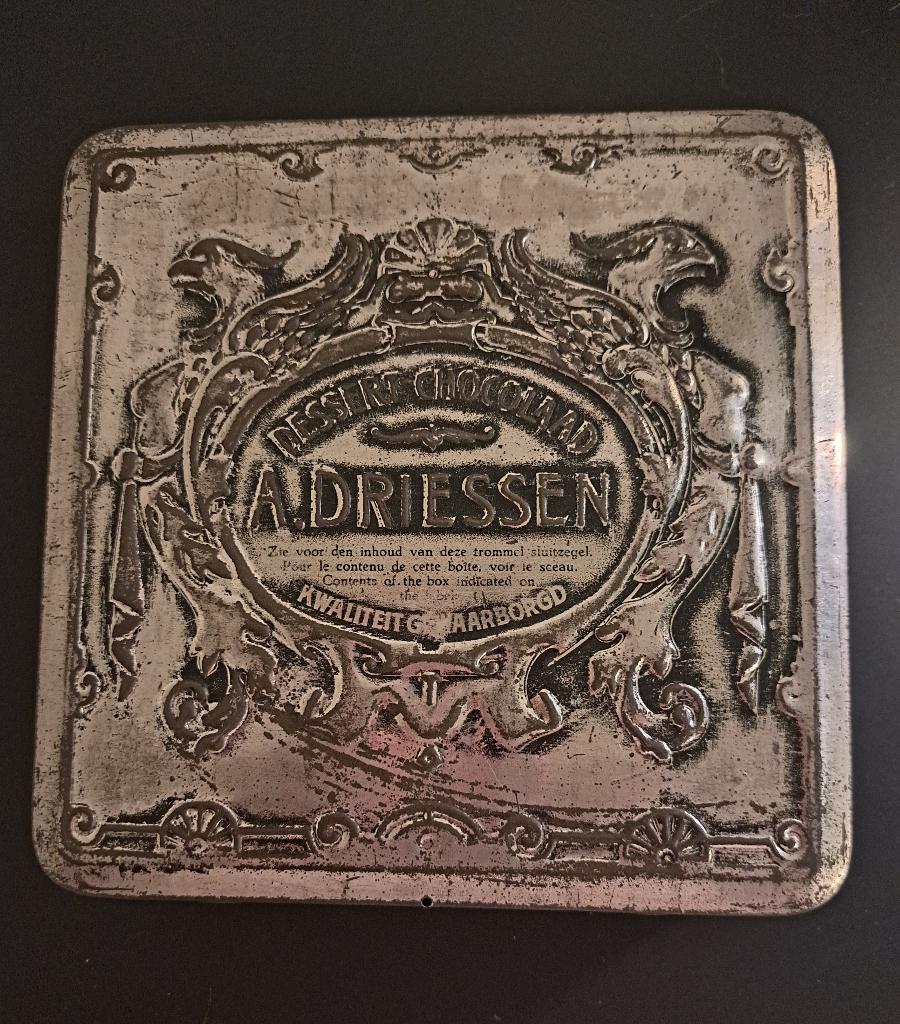 A. Driessen Dessert chocolaad, antiek blik, Ophalen of Verzenden, Gebruikt, Overige, Overige merken