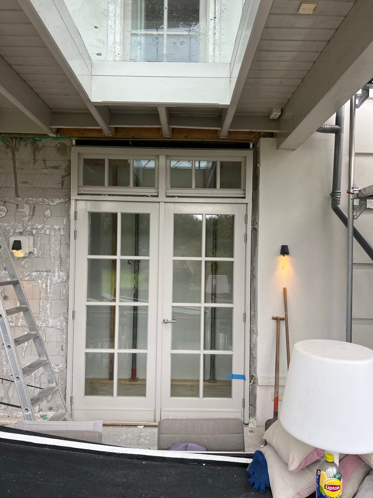 3 Dubbele deur kozijnen met bovenlicht 1,90m breed 2,91 hoog, Ophalen, Gebruikt, Buitendeur, Hout