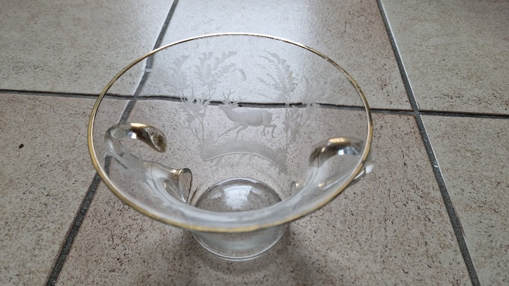 glazen kristallen schaal-ijsblokhouder ? herten deco, Ophalen of Verzenden