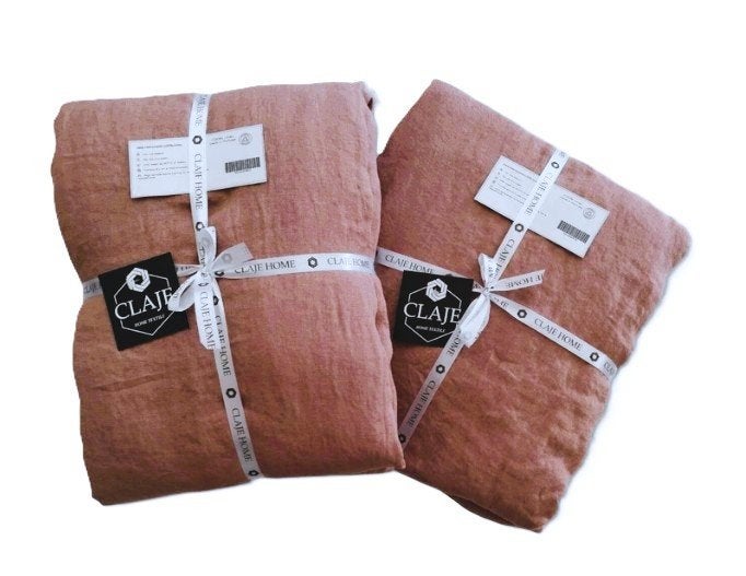 100% linnen SET. Dekbedovertrek 240x220 +Slopen+Hoeslaken, Dekbedovertrek, Ophalen of Verzenden, Roze, Nieuw
