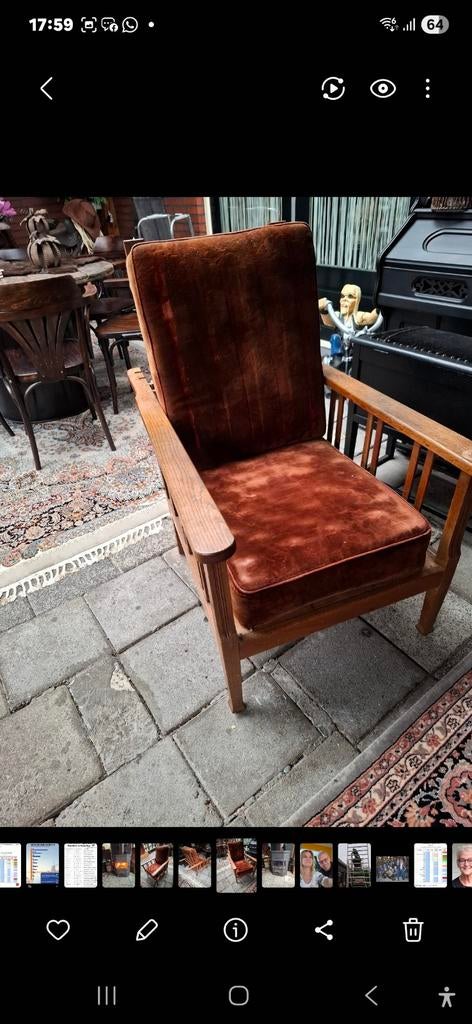 2 rookstoelen met kussens 1 met velours bekleding, Antiek en Kunst, Antiek | Meubels | Stoelen en Banken, Ophalen of Verzenden