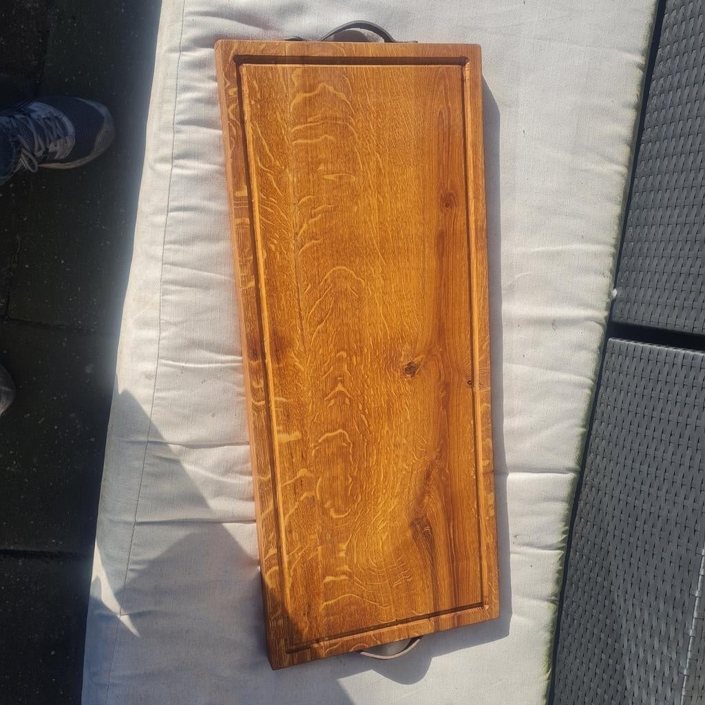 Grote eikenhouten snijplank met handvatten - 80.5x43x3.6cm, Gebruikt, Hout, Snij-/serveerplank, Ophalen of Verzenden