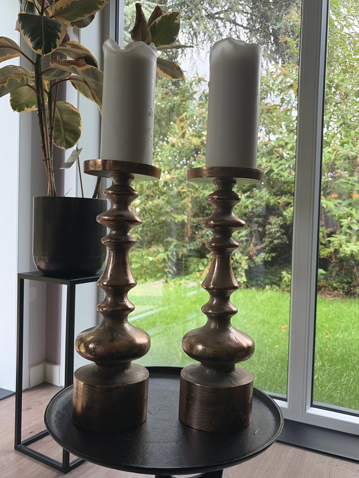 Set van 2 bronzen kandelaars van riviera maison, Ophalen, Bruin, Zo goed als nieuw, Metaal