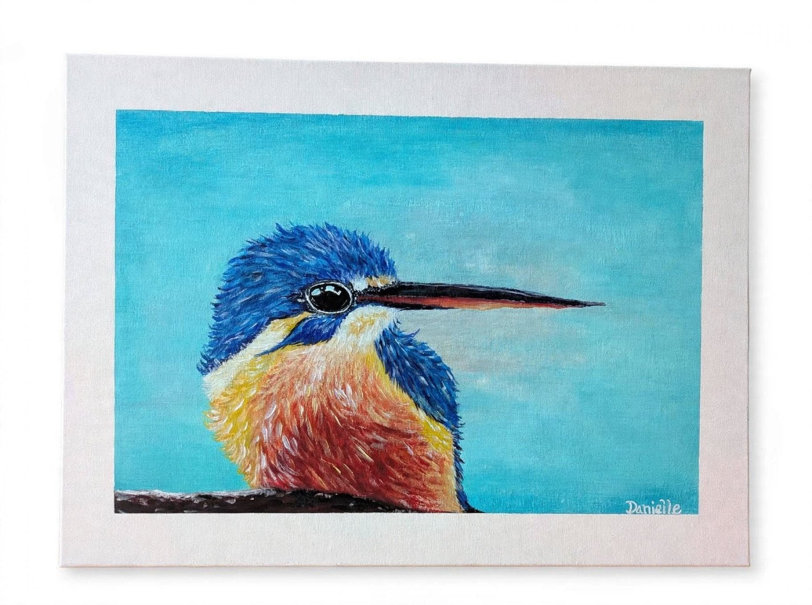 GROOT IJsvogel 55x75 cm handgeschilderd acryl op canvas, Antiek en Kunst, Ophalen of Verzenden, Gesigneerd, Acrylverf, Dieren