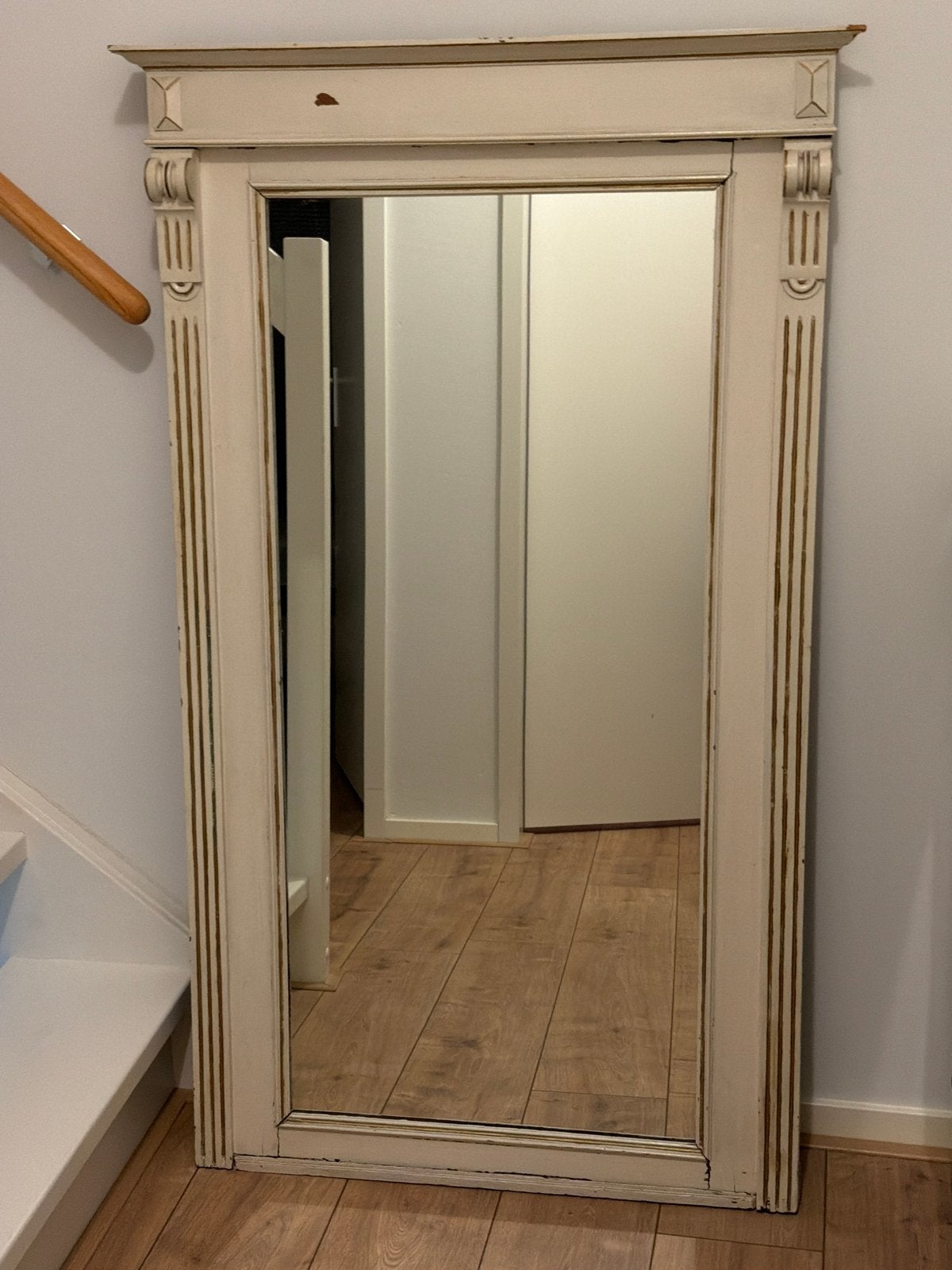 Zware Oude Houten Spiegel (Barok-achtig) 150 x 70 cm, Antiek en Kunst, Ophalen, Rechthoekig, 50 tot 100 cm, 150 tot 200 cm