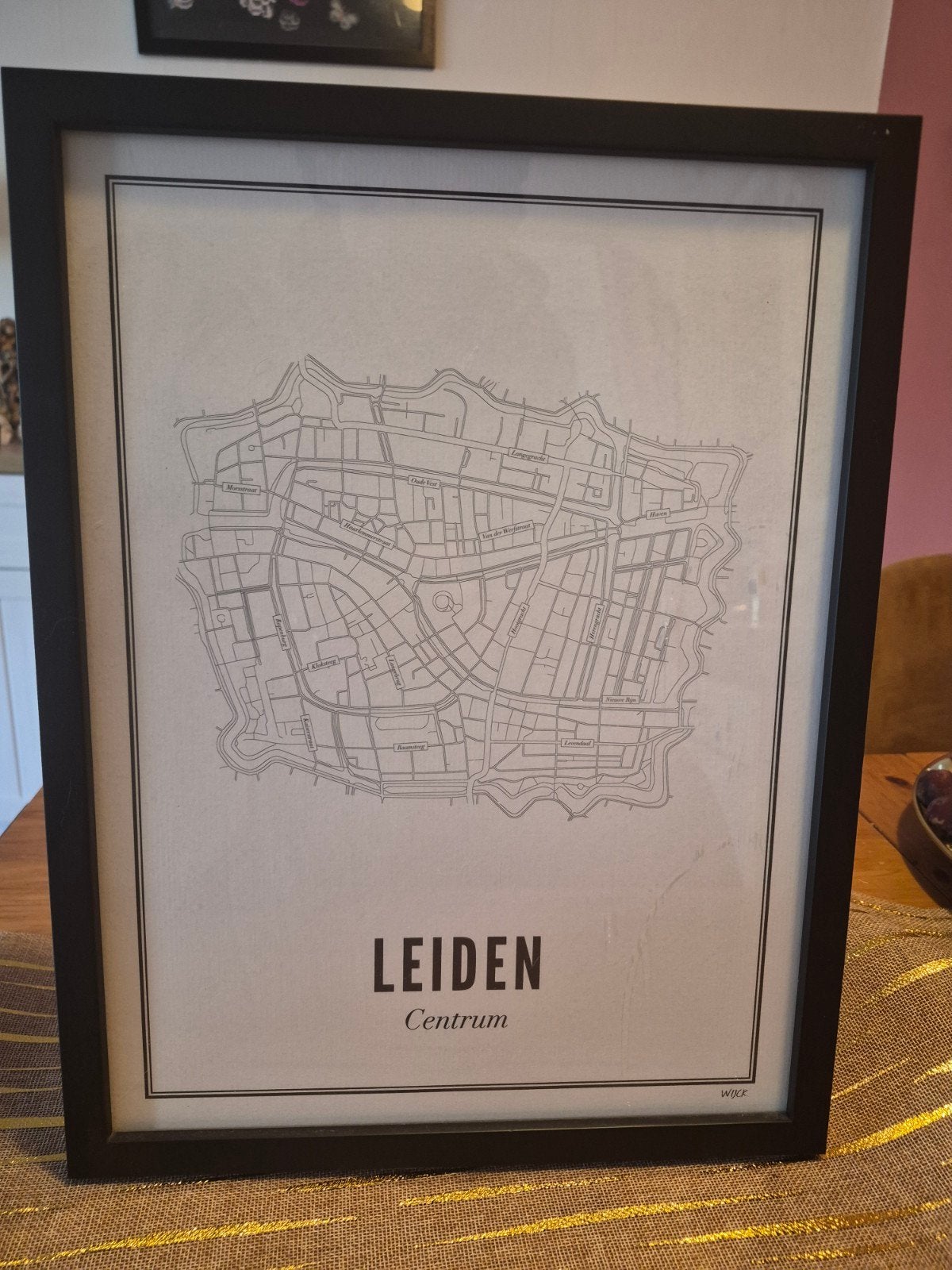 Prent Leiden Centrum in lijst, Ophalen of Verzenden, Zo goed als nieuw