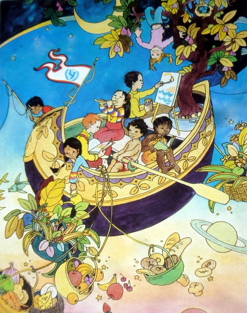 Unicef puzzel 208 stukjes - In de boot -, Ophalen of Verzenden, Minder dan 500 stukjes, Gebruikt, Legpuzzel