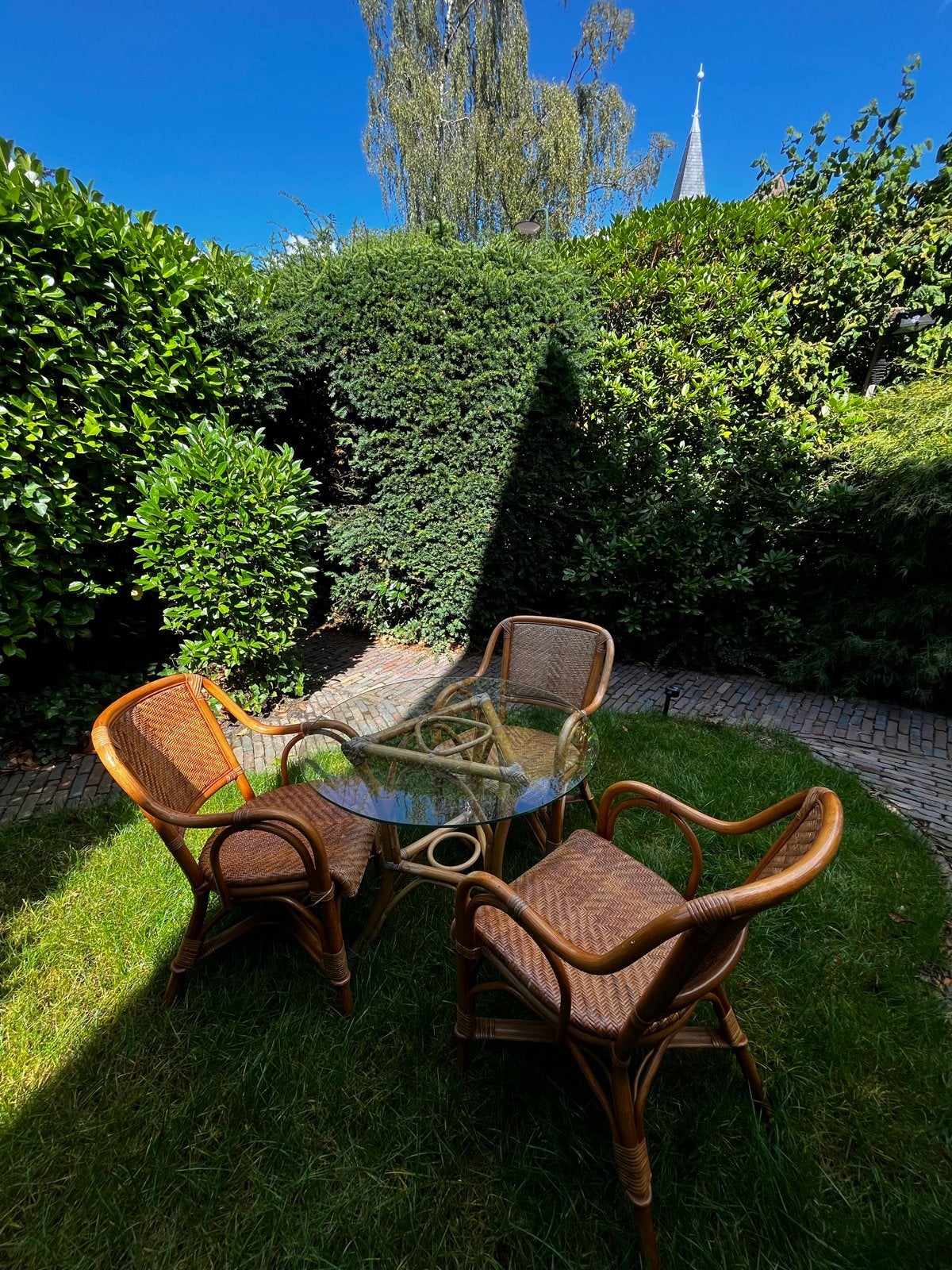 vintage rotan tuinset bistro bamboe jaren 70 mid century, Tuin en Terras, Tuinsets en Loungesets, Ophalen, Gebruikt, Eettafel
