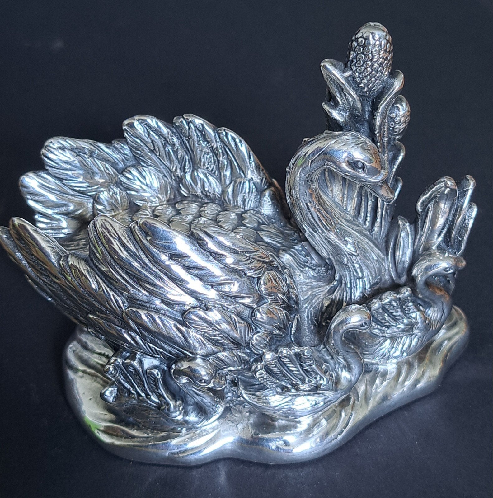 Sterling gelamineerde zwaan met jongen, Antiek en Kunst, Antiek | Goud en Zilver, Ophalen of Verzenden, Zilver