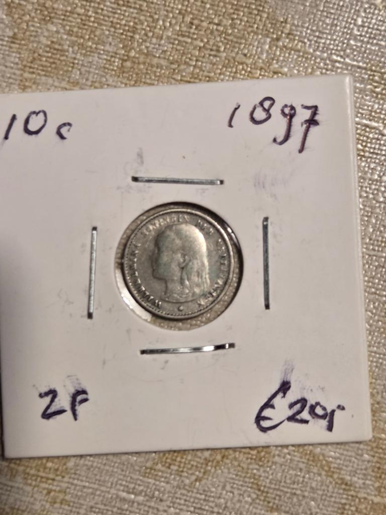 Zilveren 10 cent munt Koningin Wilhelmina 1897, Zilver, Ophalen of Verzenden, 10 cent, Koningin Wilhelmina
