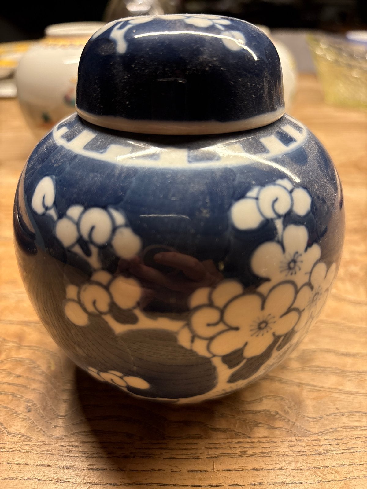 Antieke Chinese gemberpot, blauw-wit, 13 cm hoog, Ophalen