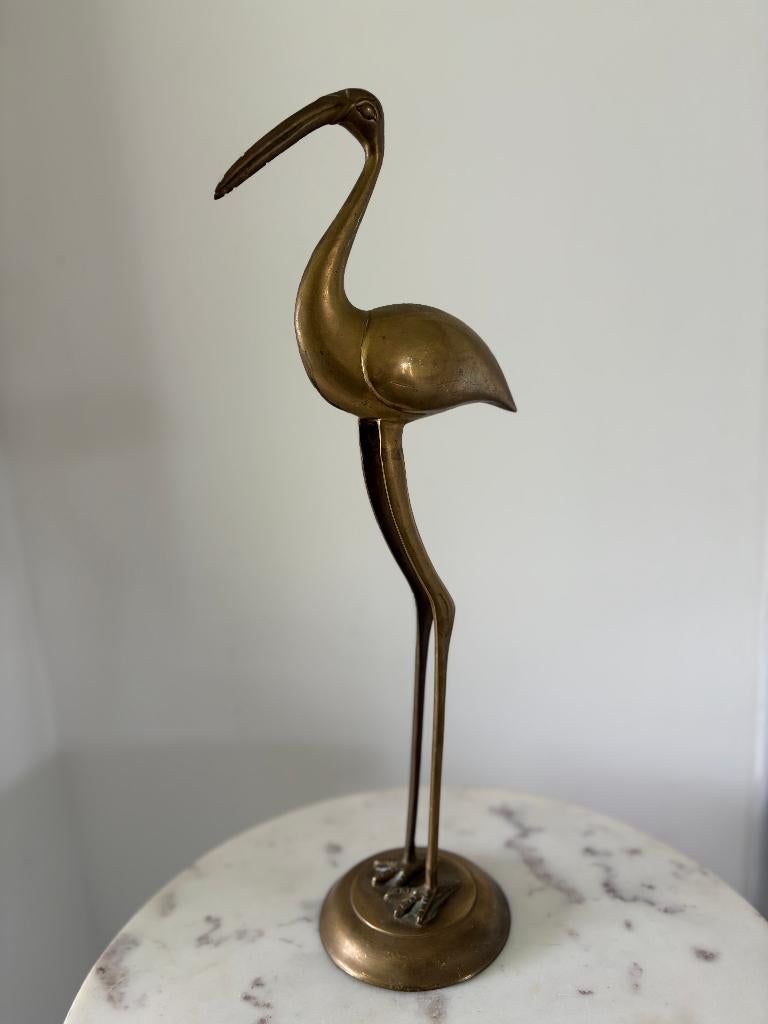 Vintage messing ooievaar / reiger beeld, Verzamelen, Beelden en Beeldjes, Ophalen of Verzenden, Zo goed als nieuw, Dier