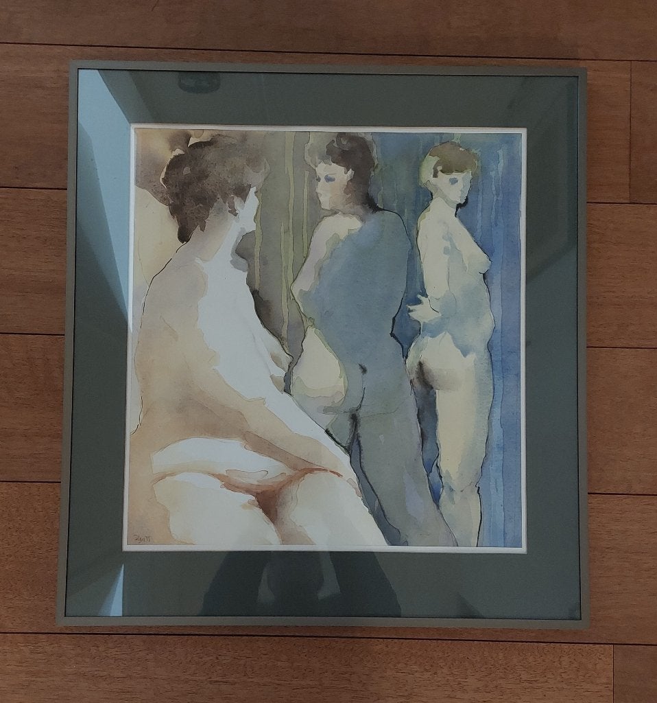 Schilderij–Ontmoeting 3 Vrouwen-1999 Han Groot naakt, Ophalen, Gesigneerd, Portret of Personen, Papier