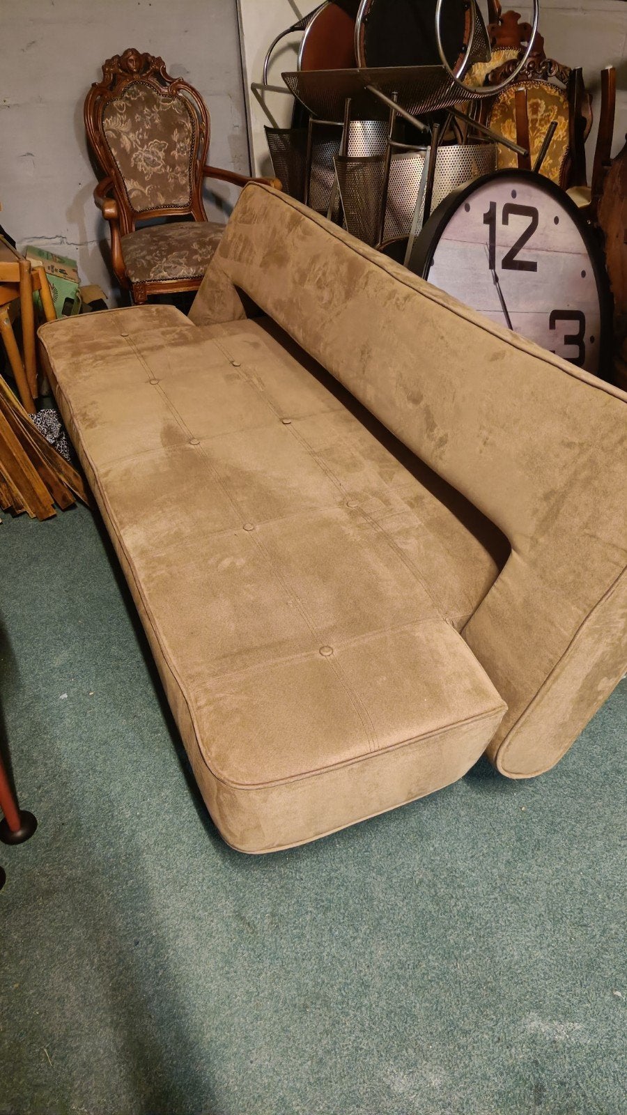 Moderne slaapbank/daybed - Bruin stof, Ophalen, Gebruikt, Tweepersoons, 75 tot 100 cm
