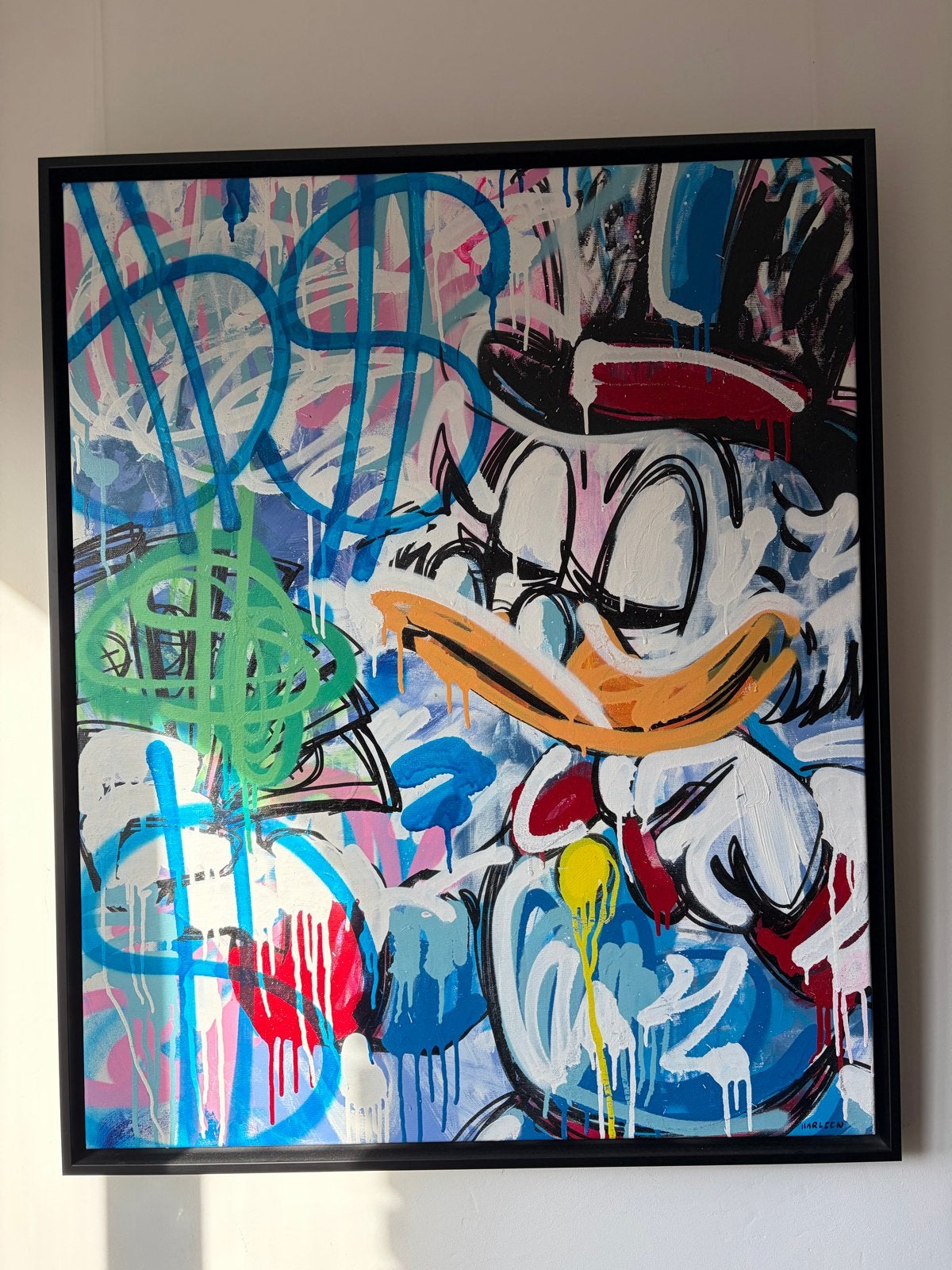 Harleen 760 - Oom Dagobert Pop Art Schilderij, Ophalen, Acrylverf, Gesigneerd, Stripfiguren/cartoons
