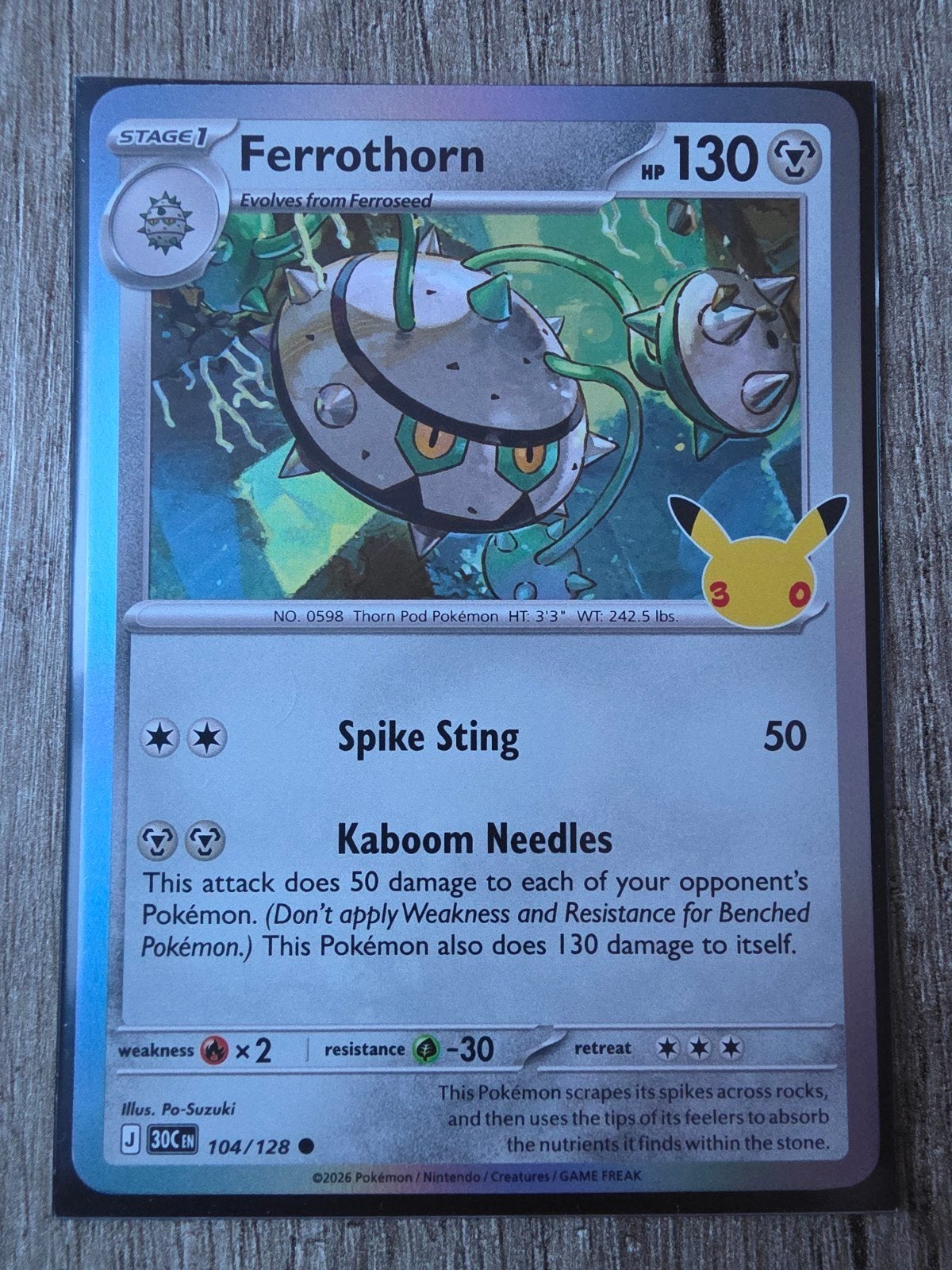 Pokémon Kaart Ferrothorn 104/128 - Onbeschadigd, Ophalen of Verzenden, Zo goed als nieuw, Losse kaart