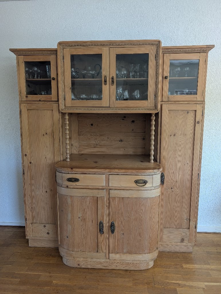 Brocante antieke buffetkast met glazen vitrine bovenkast, Ophalen, Gebruikt, Met deur(en), 150 tot 200 cm