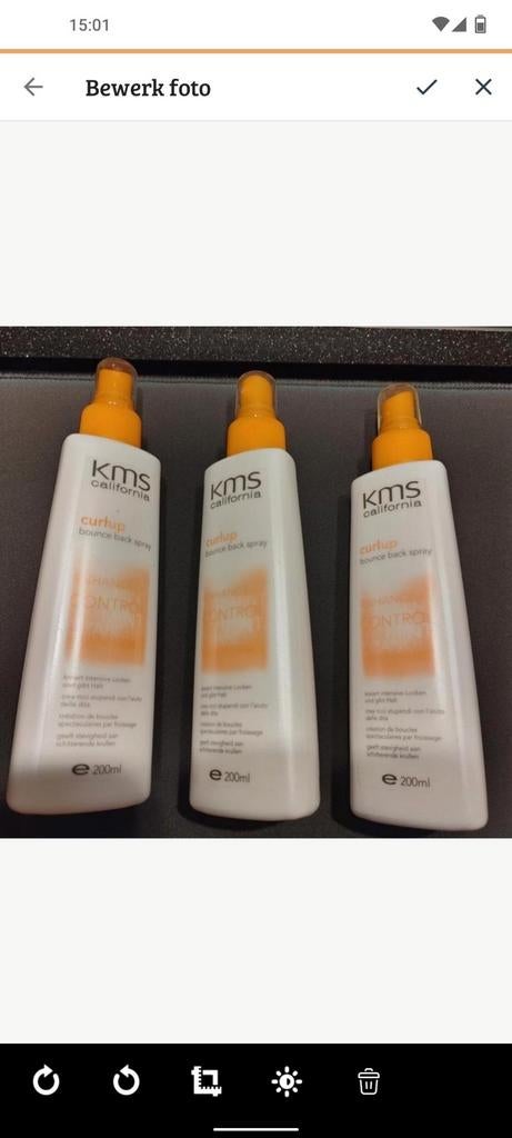 Drie flessen KMS krullen spray curlup, Ophalen of Verzenden, Nieuw, Gel, Wax, Haarlak of Mousse