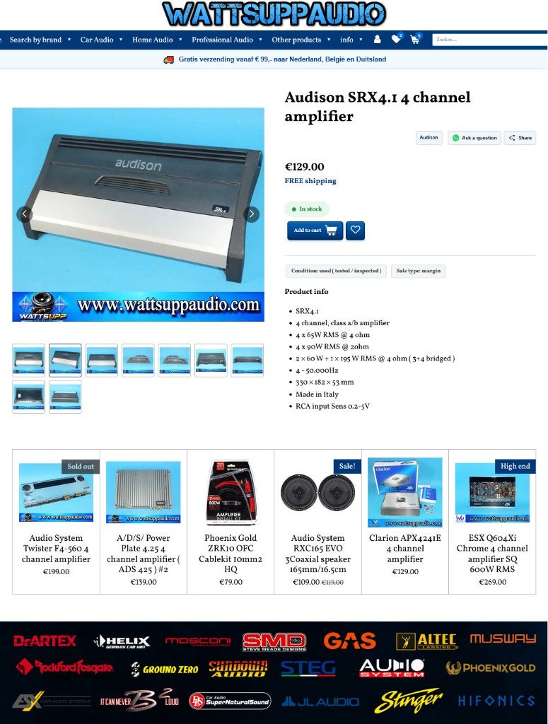 Audison SRX4.1 4 kanaals versterker, Gebruikt, ., Ophalen of Verzenden, .