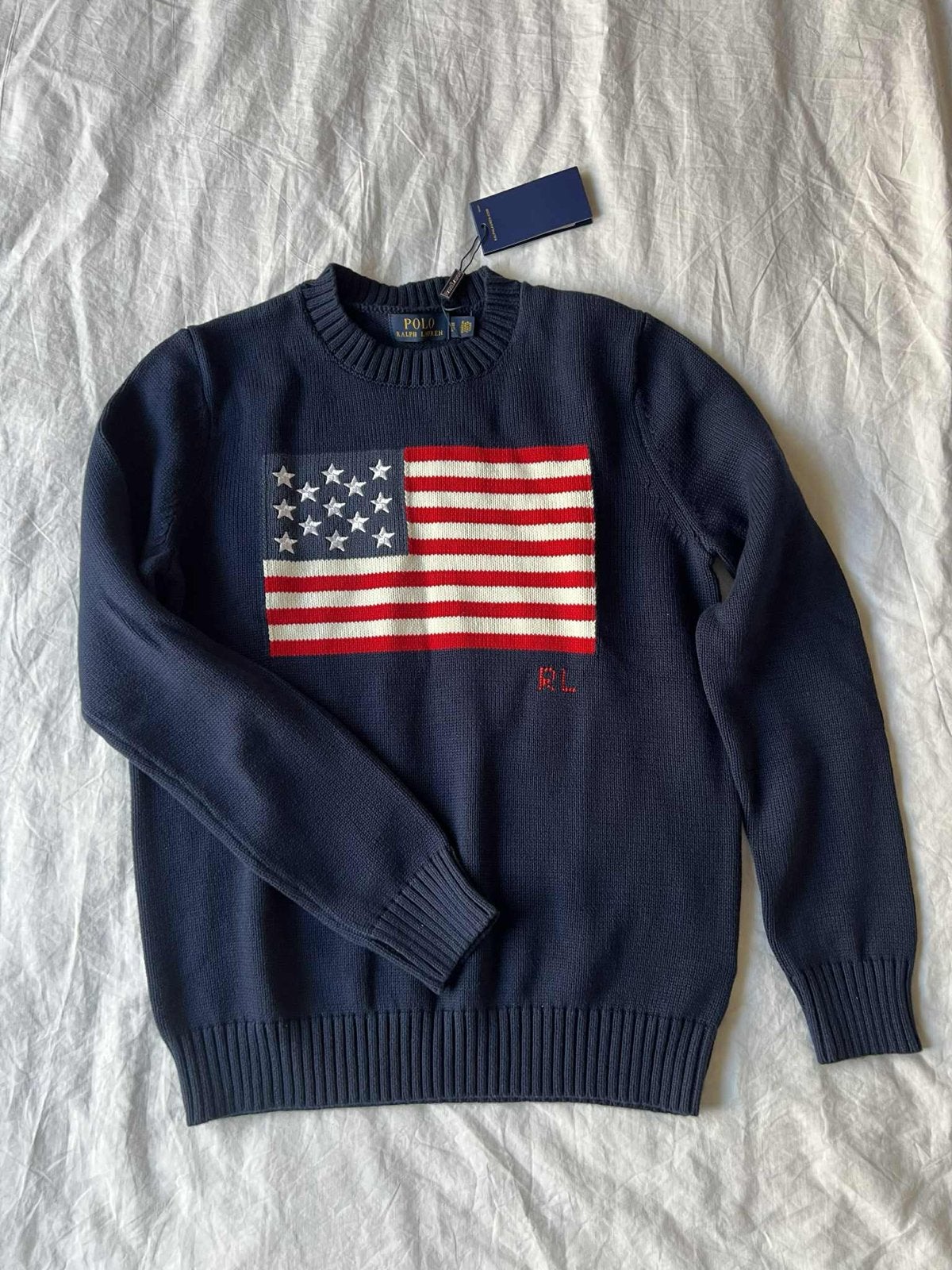 Polo Ralph Lauren trui met Amerikaanse vlag, Ophalen of Verzenden, Nieuw, Maat 38/40 (M), Blauw