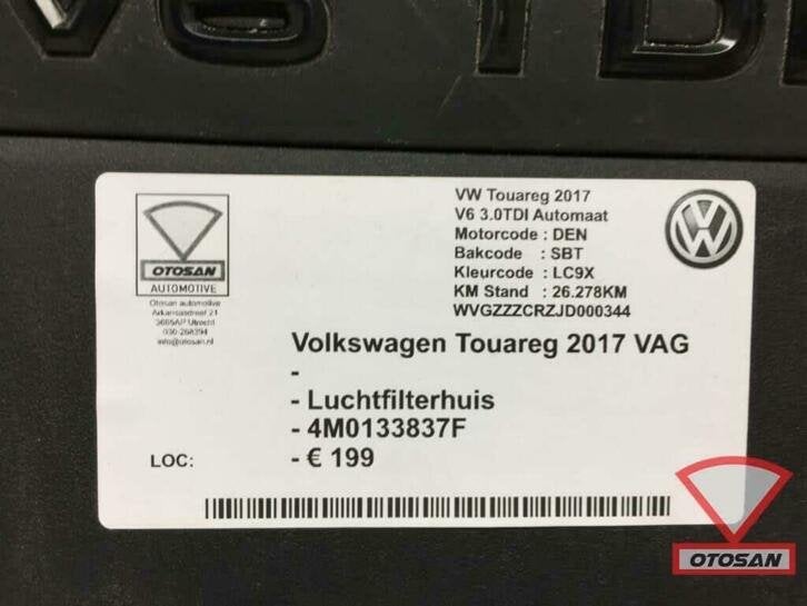 vw touareg 2017 vag luchtfilterhuis afdekplaat 4m0133837f, Auto-onderdelen, Motor en Toebehoren, Gebruikt, Volkswagen, Volkswagen AG