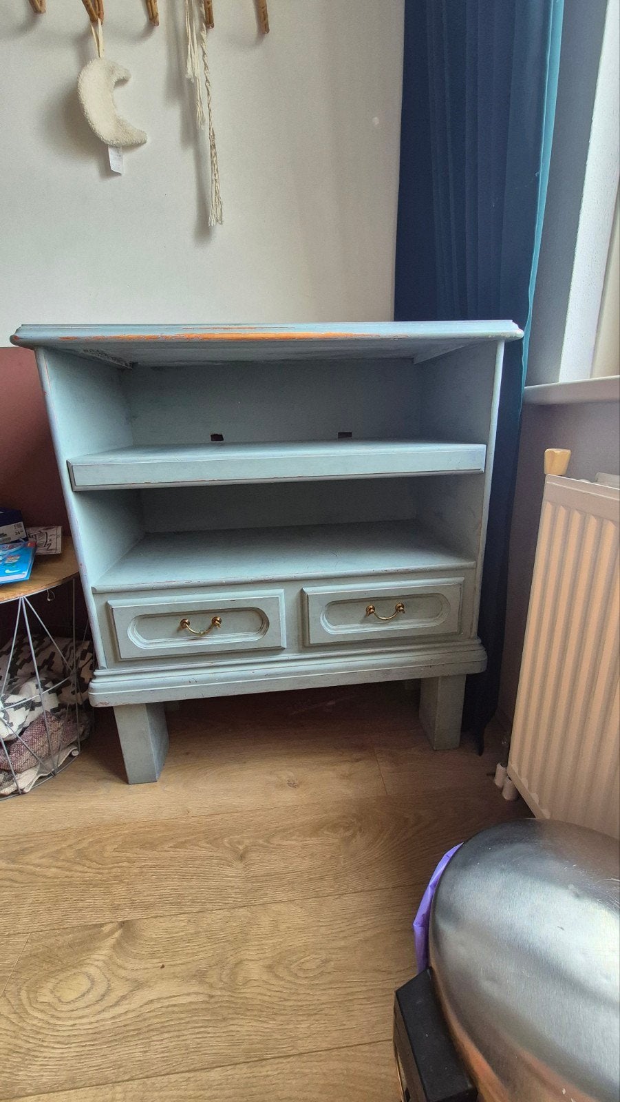 kast commode vintage blauw uitschuiflade, Ophalen