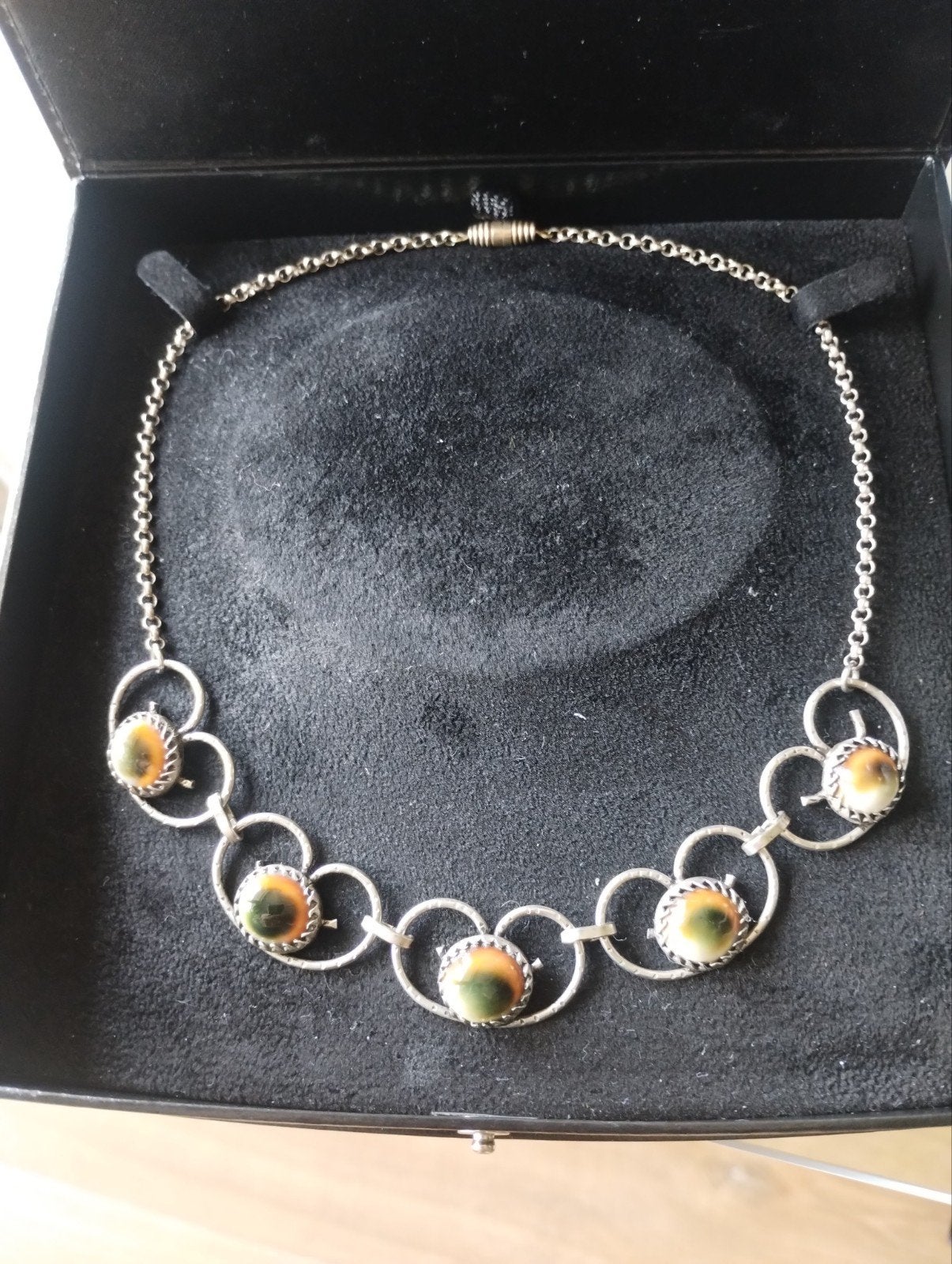 Antieke sterling zilveren ketting Arts & Crafts operculum, Ophalen of Verzenden, Zilver, Ketting