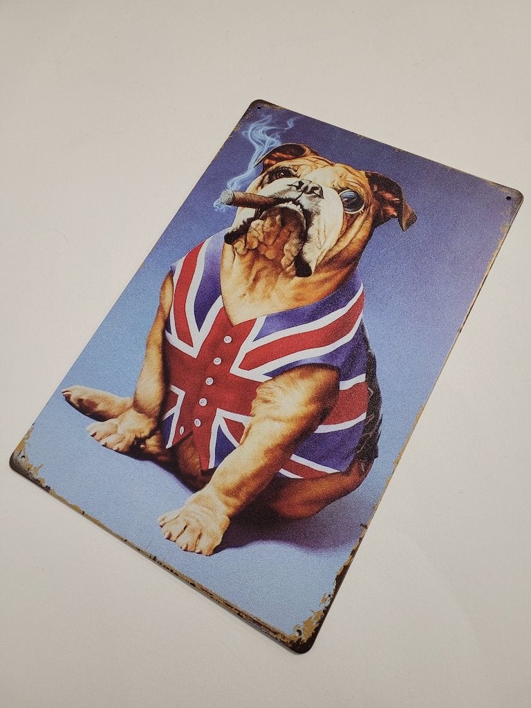 Engelse Bulldog met sigaar reclamebord van metaal wandbord, Info@deconoord.nl, Deco Noord, Nieuw, Ophalen of Verzenden