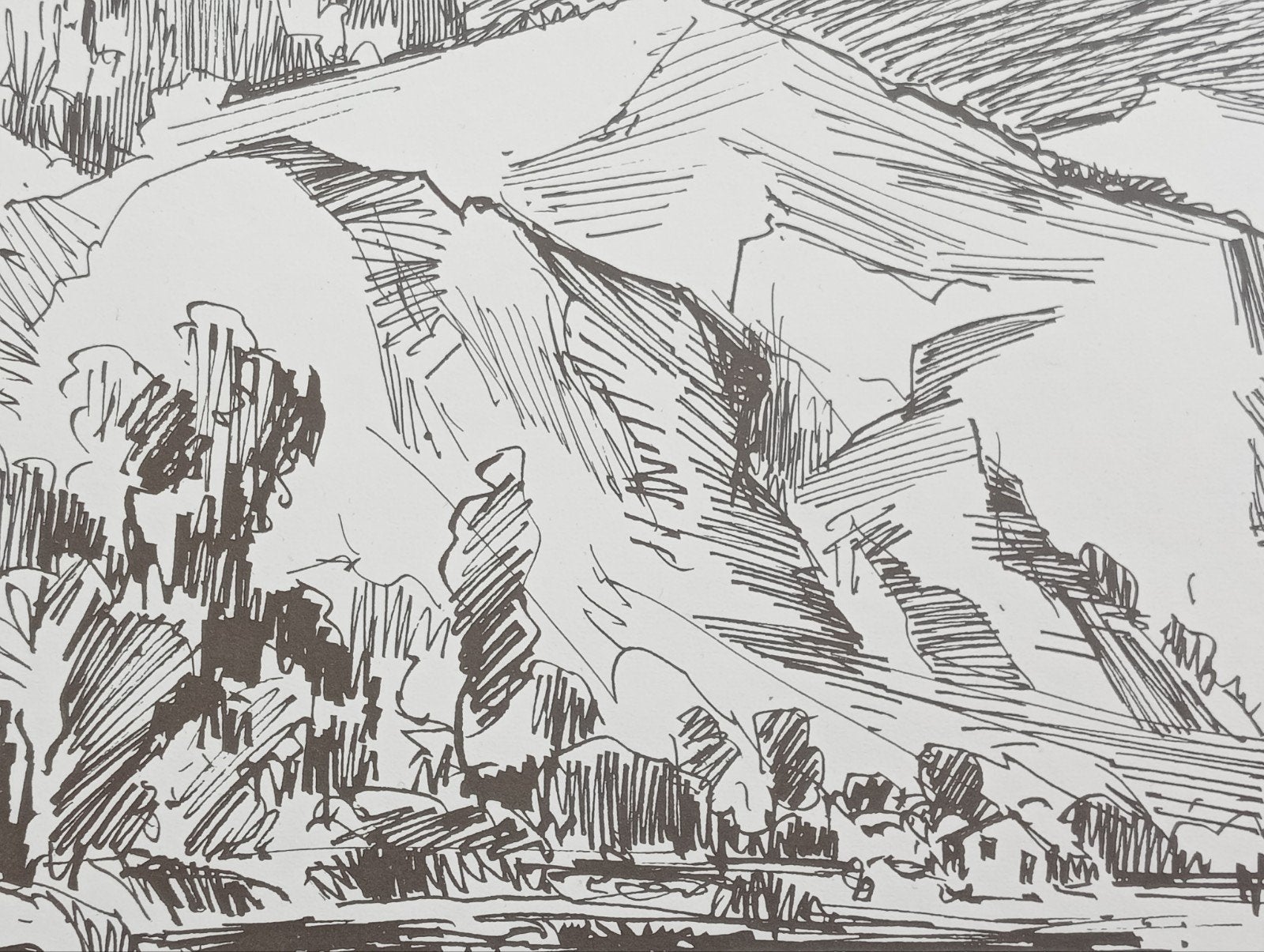Berglandschap jaren 50-70 Litho, Antiek en Kunst, Kunst | Litho's en Zeefdrukken, Ophalen of Verzenden