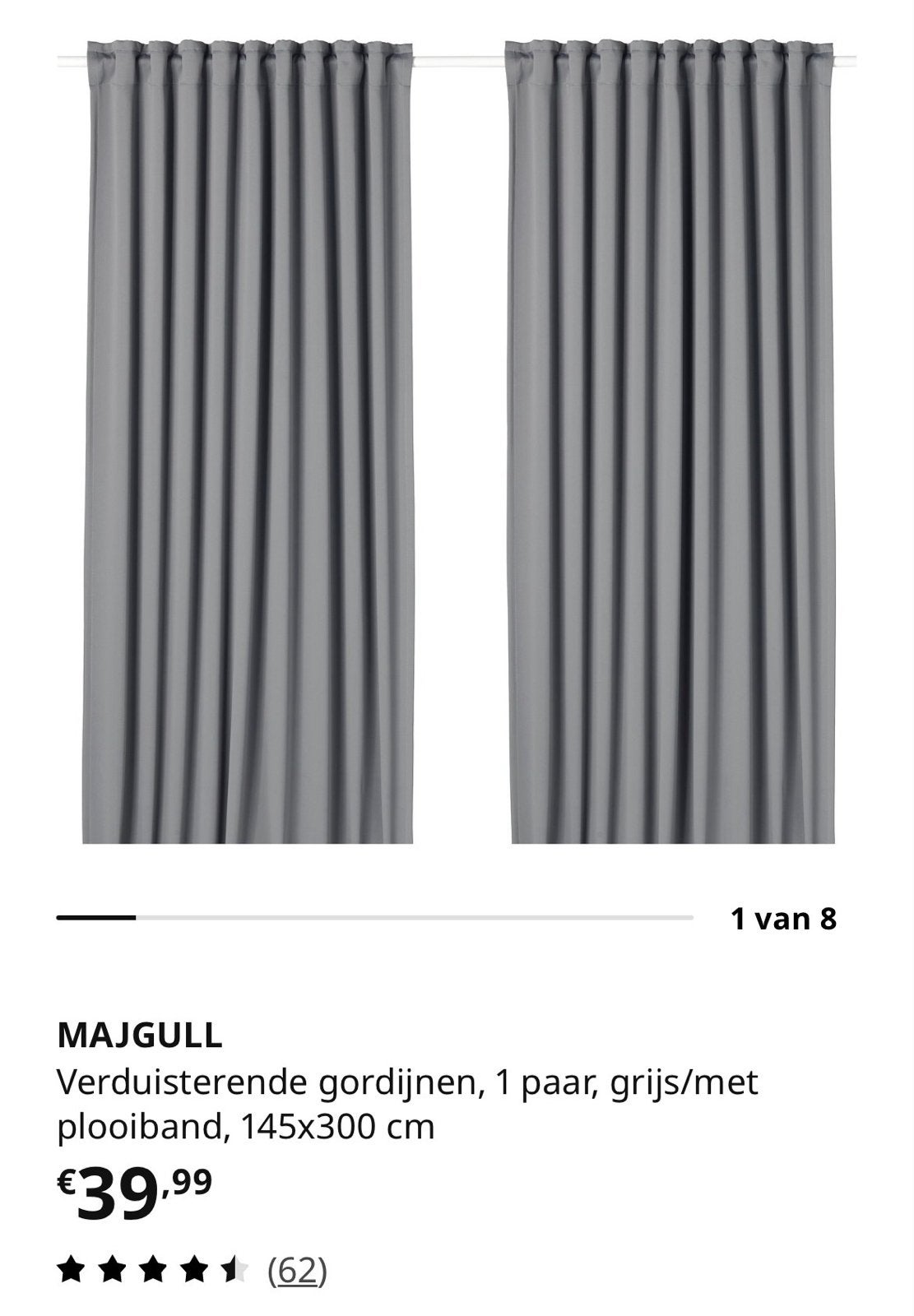 IKEA MAJGULL Verduisterende Gordijnen Grijs met strijkband, Ophalen, Gordijn, Polyester, 295 cm