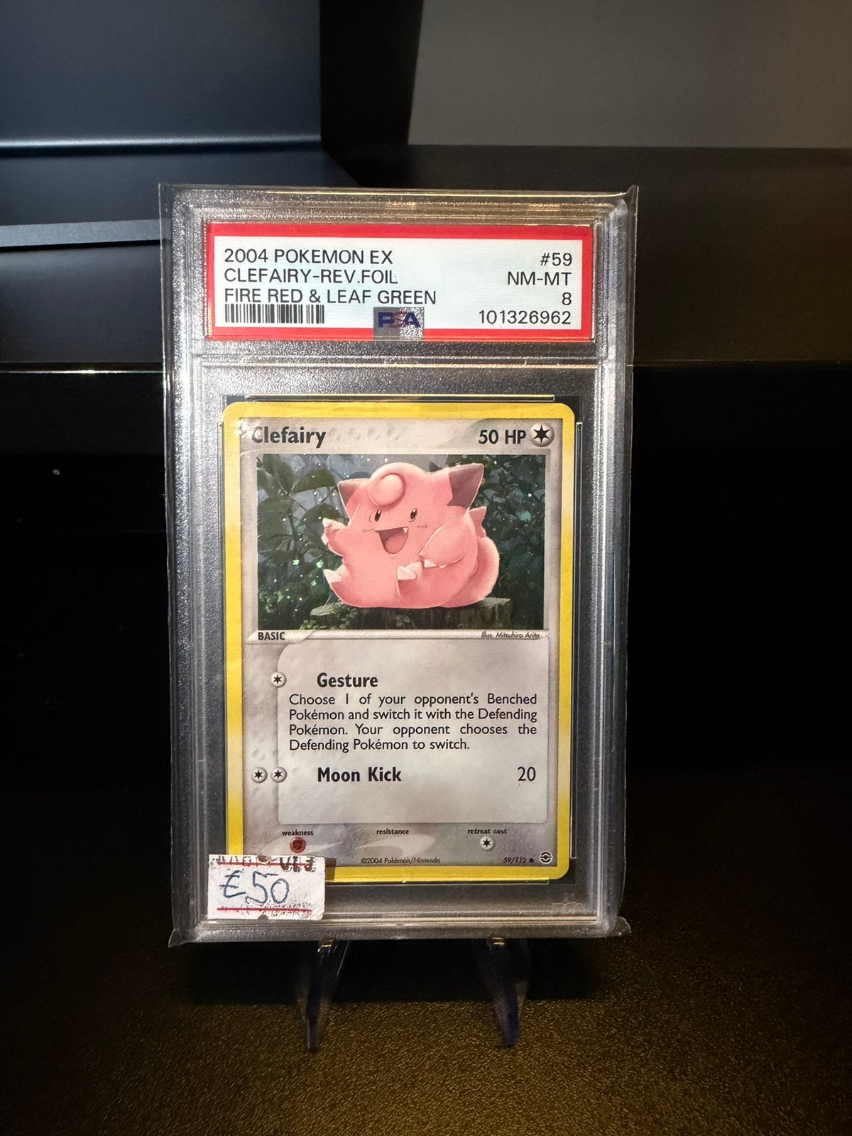 Clefairy Fire Red & Leaf Green Reverse foil PSA 8, Ophalen of Verzenden, Zo goed als nieuw, Losse kaart, Foil